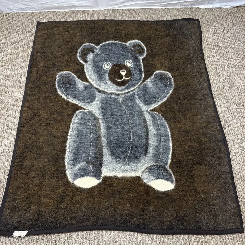 Biederlack Vintage Brown Teddy Bear Plush Throw Blanket Made in USA‎